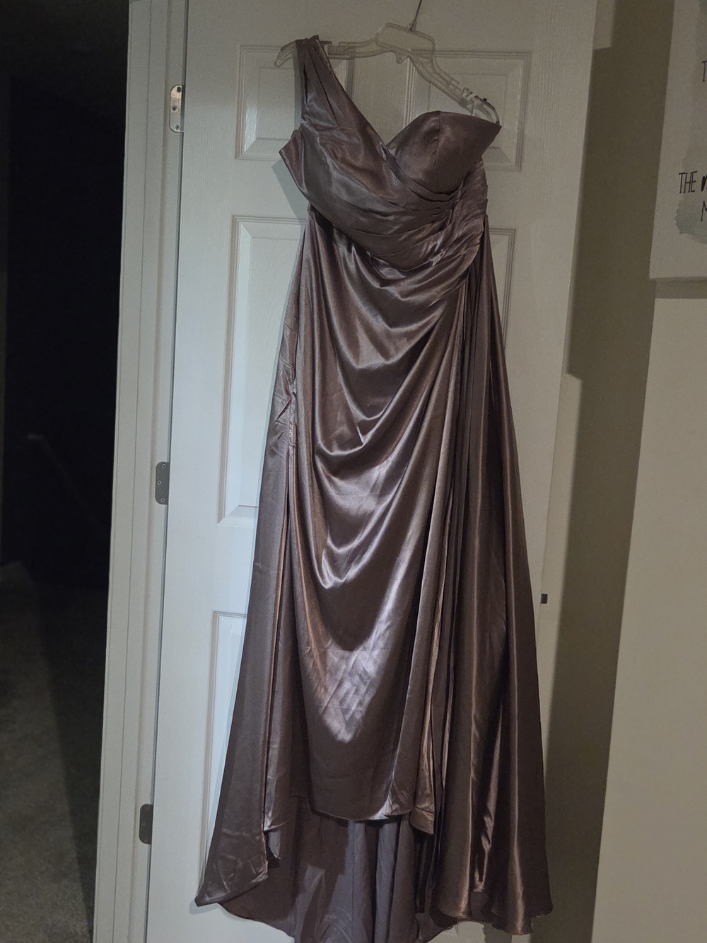 One-Shoulder Satin Evening Dress in Mauve